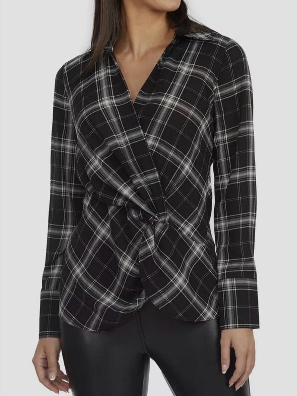 Laundry By Shelli Segal Black Women’s Plaid Twist-Front Button-Down Top, M. NWOT